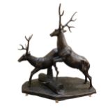 House of Douglas Collection. The Leaping Fawns, cast bronze, life size sculpture, 174cm high, the ba