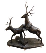 House of Douglas Collection. The Leaping Fawns, cast bronze, life size sculpture, 174cm high, the ba