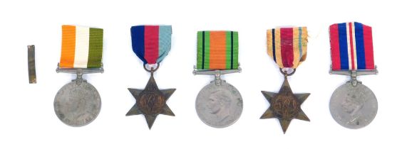 A group of WWII medals, comprising Africa Star with 1st Army bar, 1939-45 Star, War medal, Defence m