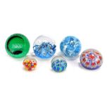 Six glass paperweights, to include a Caithness Sea Dance paperweight, 80cm high, Millefiori paperwei