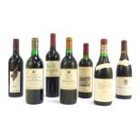 Seven bottles of vintage wine, comprising Roodeberg 2008, Pinotage 2009, Merlot del Vento 1996, Penf
