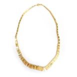 A Lesley Davis 9ct gold brochette neck chain, with bark effect graduated design, 42cm long, 6.7g, bo