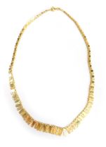 A Lesley Davis 9ct gold brochette neck chain, with bark effect graduated design, 42cm long, 6.7g, bo