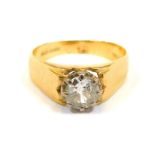 A 15ct gold diamond dress ring, the old cut diamond measuring approx 1ct, set in claw platinum setti