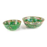 Two 20thC Chinese famille rose bowls, each decorated internally and externally with cabbage leaves,