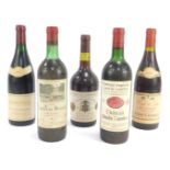 Five bottles of vintage French wine, comprising Chateau Route 1983 Fronsac, Hermitage 1987 Domaine d
