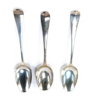 Three George III silver Old English pattern serving spoons, Robert Sallam and Thomas Wallis I, Londo