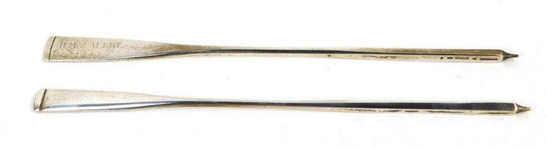 Two silver presentation oars, one engraved HMS Alert, possibly 1948, date rubbed, the other bearing