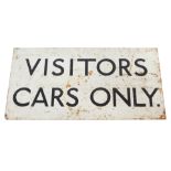 A 20thC enamel sign, Visitors Cars Only, 45cm x 24cm.