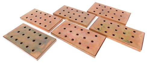 Six copper drip trays, 46cm wide. (6)