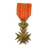 A WWI Belgian Croix de Guerre medal, with ribbon.