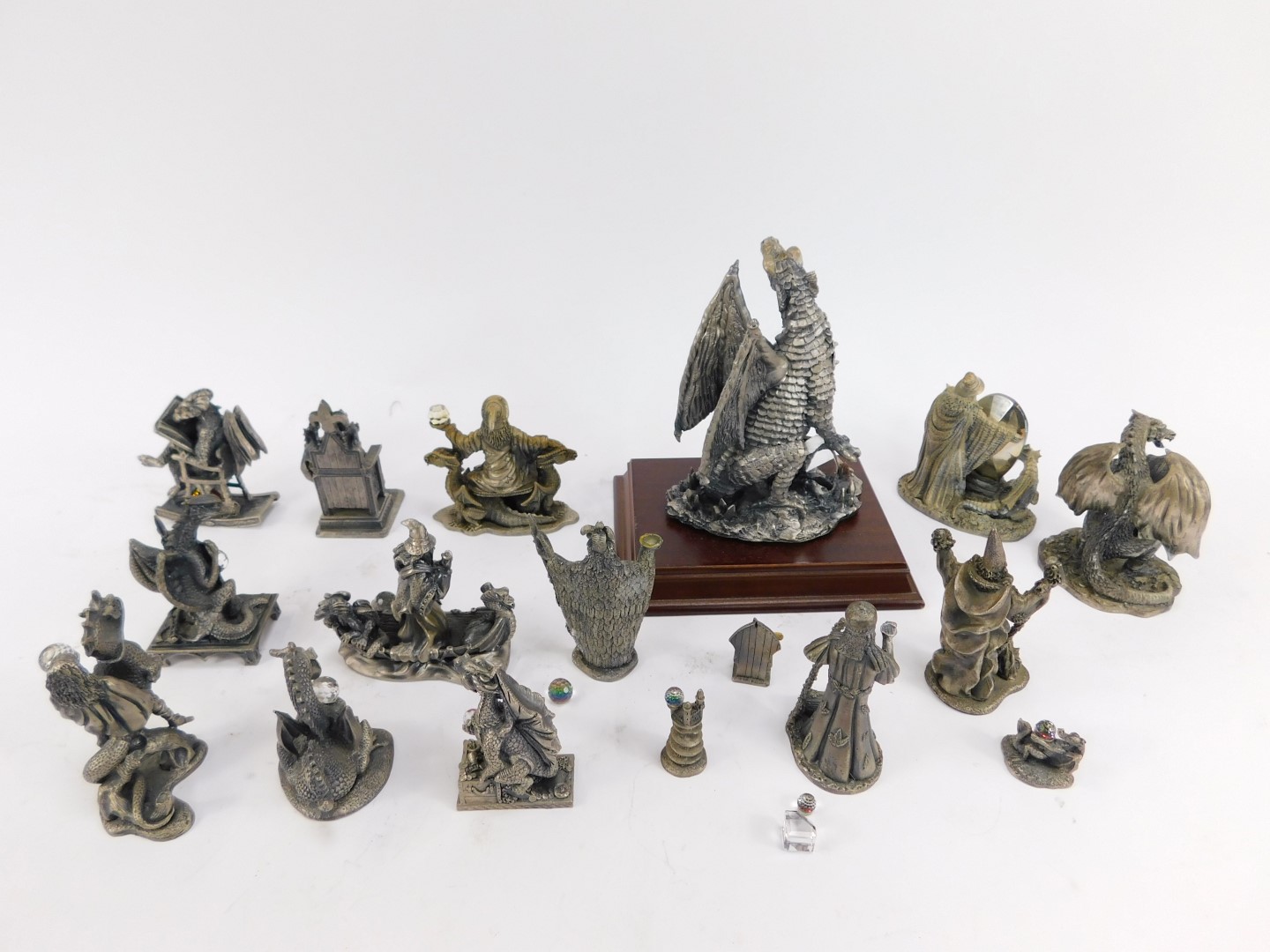 A group of Tudor Mint Myths & Magic pewter figures, to include The Crystal Dragon, The Magic Crystal - Image 2 of 5