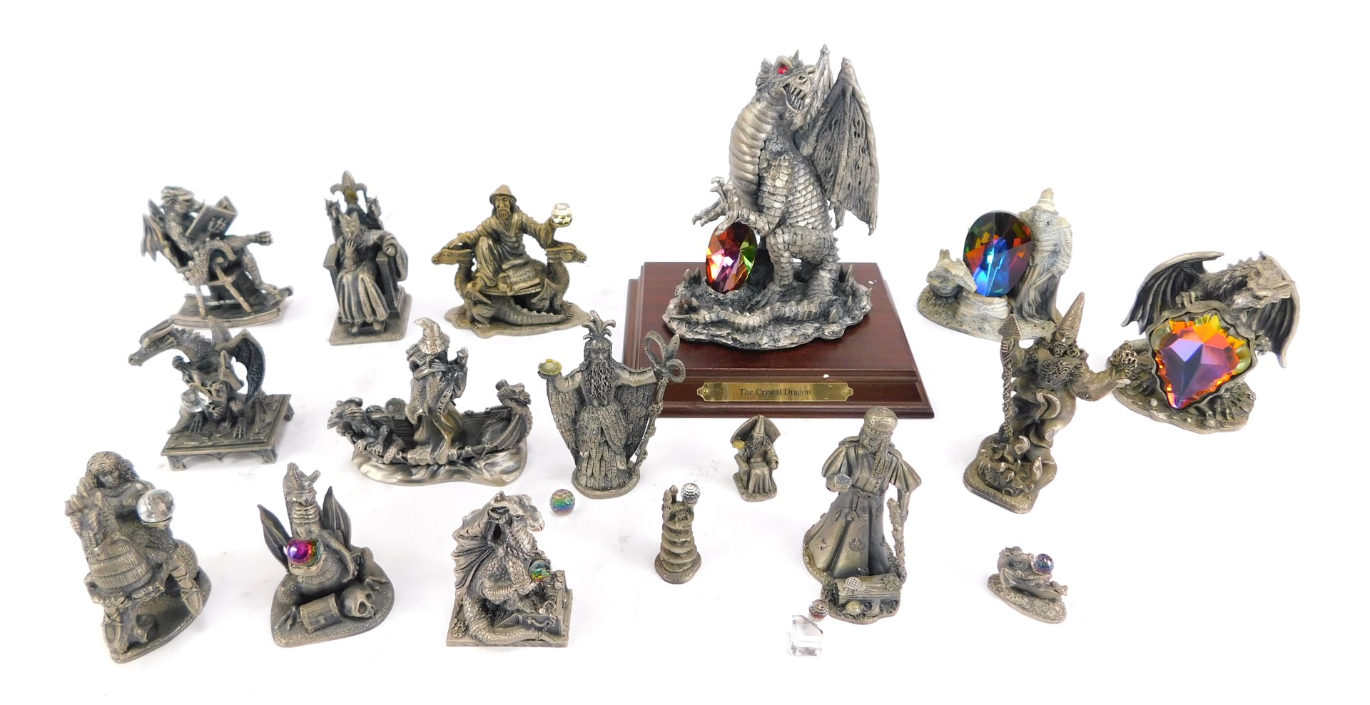 A group of Tudor Mint Myths & Magic pewter figures, to include The Crystal Dragon, The Magic Crystal