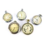Five silver plated pocket watches, comprising Ingersoll, Smiths, Empire and others. (AF)