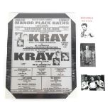 A Kray Twins reproduction boxing match poster, 50cm x 39cm, together with three associated photograp