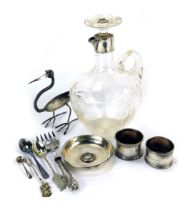 A Victorian cut glass claret jug, with silver mount and spout, Sheffield 1900 (AF), together with tw