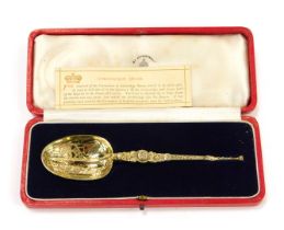 An Edward VIII silver gilt coronation or anointing spoon, Mappin and Webb, London 1936, 1.33oz, in f