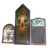 A golfing related painted wooden sign, for East Sussex Golf Society, Established 1872, 121cm high, t