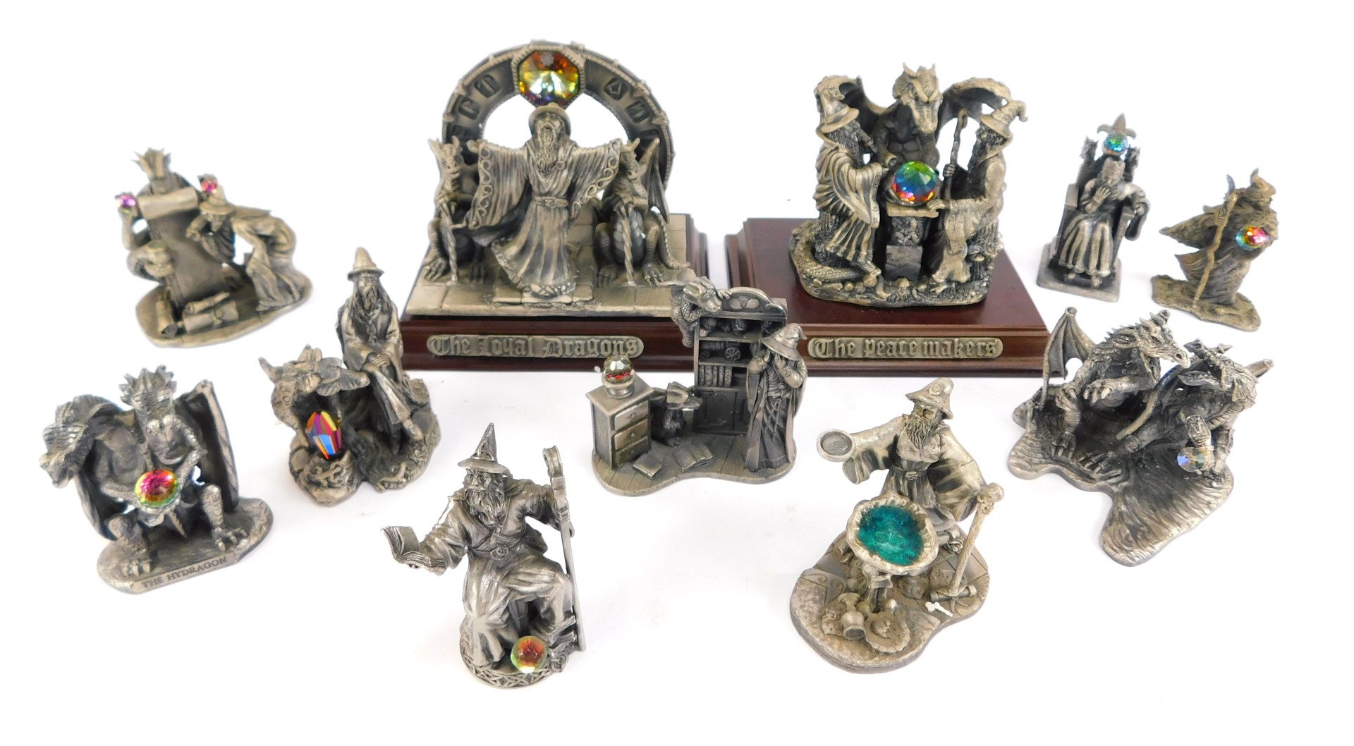A group of Tudor Mint Myth & Magic pewter figures, to include Hide & Seek, The Loyal Dragons, The Pe