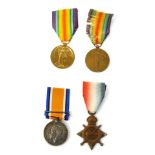 Four WWI medals, comprising a Belgian Inter Allied Victory medal, a 1914-20 British War medal named