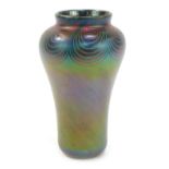 A 20thC Donald Carlson lustre glass vase, of cylindrical tapering form with flared neck, decorated