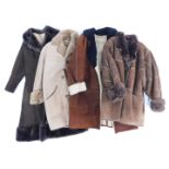 Four suede lady's coats, one in brown with embroidered decoration and fur collar and sleeve cuffs, v