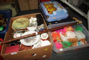 General household effects, to include various troll toys, collectors plates, mugs, suitcase, etc.