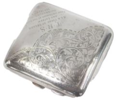 A George V silver cigarette case, with partial engine turned decoration and inscribed TRS As a Token