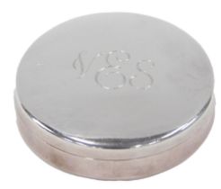 An Asprey silver plated trinket box, inscribed with the initials VES, 5.5cm diameter.