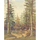 •Hans Hentschke (1889-1969). Forest scene, oil on canvas, signed, 60cm x 50cm.