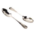 A pair of George II silver Old English pattern silver table spoons, each bearing the initials ARI, N