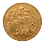A Queen Victoria full gold sovereign, dated 1896.