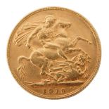 An Edward VII full gold sovereign, dated 1910.