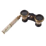 A pair of W Ecker Lucerne mother of pearl cased and handled opera glasses, with adjustable handle, i