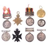 A set of World War medals, awarded to PTE J E Summers, comprising Victoria South Africa medal, strip