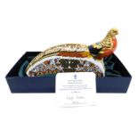 A Royal Crown Derby porcelain Harrods Pheasant paperweight, limited edition number 105/300, with cer