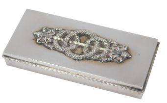 A Russian Odessa silver stamp case, 1908-1926, with a wreath and bow raised design, 11cm wide, 7.32o