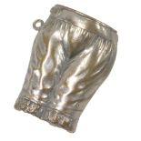 A novelty silver plated Vesta case, cast as a pair of trousers, 4cm high.