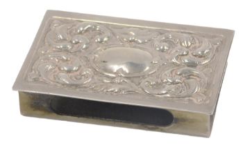A silver plated card case, with a scroll and vacant cartouche, and a plain interior.