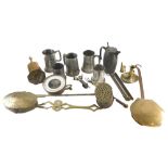 A quantity of metalware, to include a barometer, a spit jack, chestnut roasters, etc.