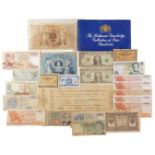 A group of foreign banknotes, comprising a German one thousand mark, United States of America one do