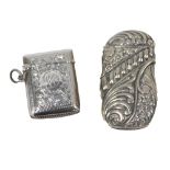 A George V silver match case, with embossed floral decoration bearing the initials JD, Birmingham 19