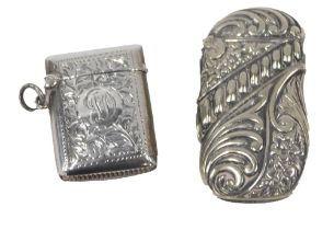 A George V silver match case, with embossed floral decoration bearing the initials JD, Birmingham 19