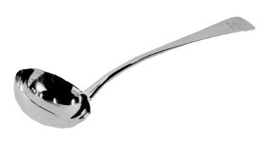 A Victorian silver serving fiddle pattern ladle, with a lion crest, London 1885, 1.66oz.