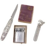 A collectors penknife, depicting King George, and dated 1848-1898, a Ronson lighter, and a Menorca l