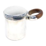 A Victorian silver lidded canister, with turned wooden loop handle, London 1837, 7oz all in, 9cm hig