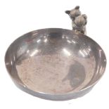 A Reed and Barton silver plated pin dish, with applied cat and knitting ball motif.