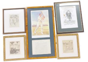 A collection of coloured and monochrome printed cricket related cartoons, to include Spy, etc. (5)