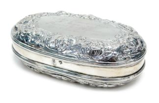 A Victorian silver casket, with floral embossed decoration, engraved 1839, hallmarks rubbed, gilt in