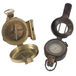 Two reproduction brass compasses, comprising a Natural Sign, and a TG Co Limited of London mark 3 co